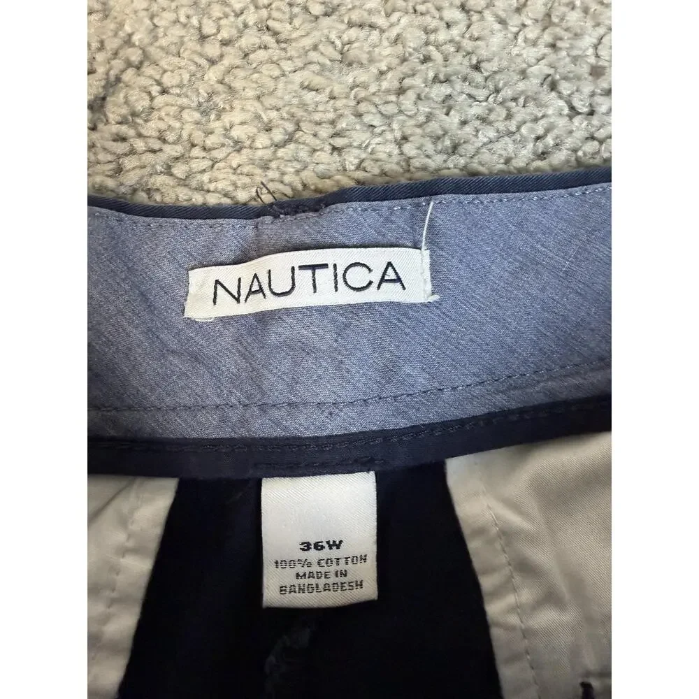 Nautica Shorts Mens 36 Blue Chino Cotton Nautical Pennant Pockets 9 In Inseam